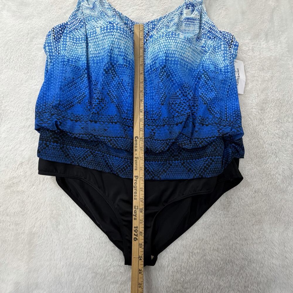 Swimsuits for All Loop Blouson One Piece Swimsuit Size 26 Blue Geometric NWT - Picture 9 of 15